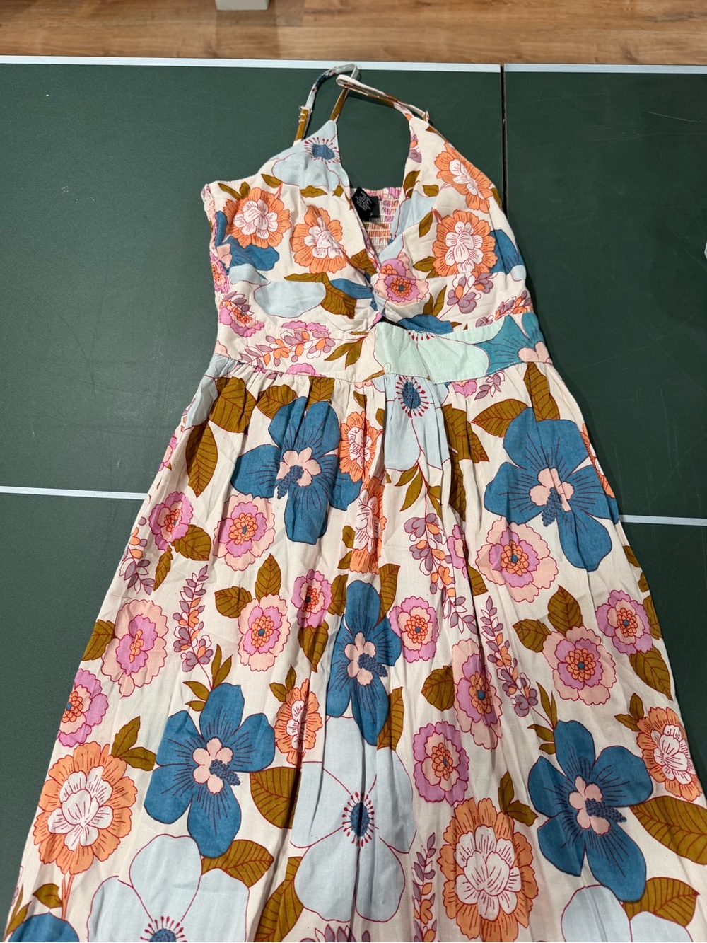 Angie Floral Maxi Dress in Blue, Pink, Orange, Brown on Cream - Picture 2 of 3